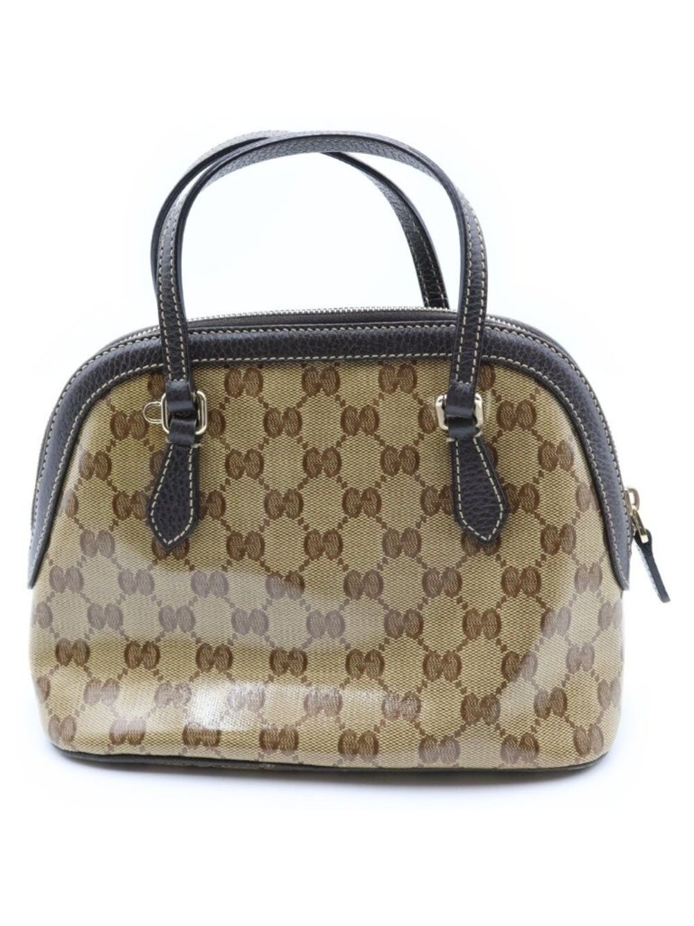 Gucci GG Crystal 2-Way Shoulder Bag Beige Brown Vinyl Leather Gold